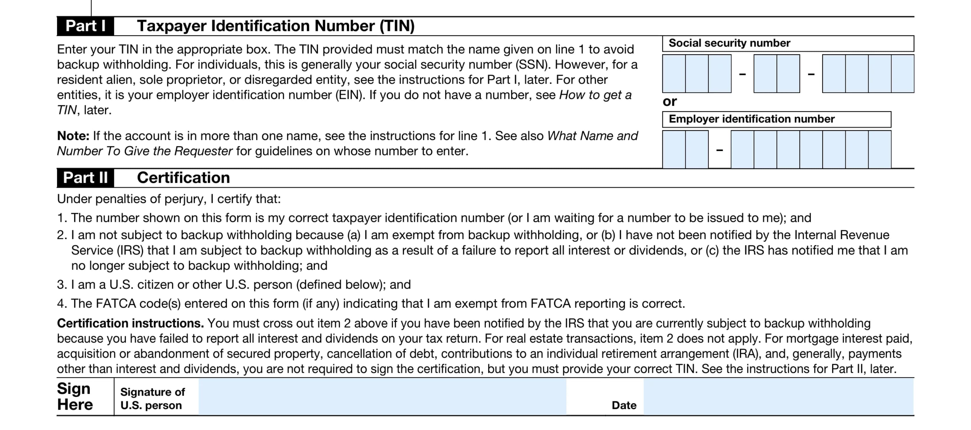 W-9 personal info filled example